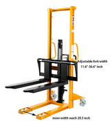 Manual Lift Pallet Stacker W/Adjustable Forks - 2200lbs Capacity - 63" lifting height - SDJA1000-I