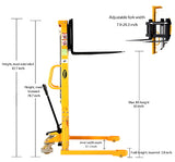 Manual Lift Straddle Stacker 1100lbs Cap. 63" Lift Height - SDJAS500 Adjustable Legs