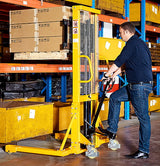 Manual Lift Straddle Stacker 1100lbs Cap. 63" Lift Height - SDJAS500 Adjustable Legs