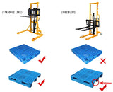 Manual Lift Straddle Stacker 1100lbs Cap. 63" Lift Height - SDJAS500 Adjustable Legs