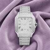 Bust Down VVS Moissanite Watch 14K White Gold 16CT 42MM