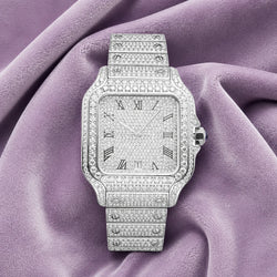 Bust Down VVS Moissanite Watch 14K White Gold 16CT 42MM
