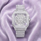 Skeleton Bust Down VVS Moissanite Watch 14K White Gold 42MM 14.1CT