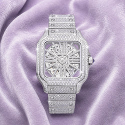 Skeleton Bust Down VVS Moissanite Watch 14K White Gold 42MM 14.1CT