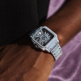 Skeleton Bust Down VVS Moissanite Watch 14K White Gold 42MM 14.1CT