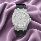 Moissanite Iced Out Silicone Band Watch | 13.5CT | 14K White Gold