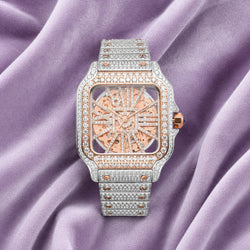 Moissanite Skeleton Watch | 42MM | 14K Rose Gold | 14.1CT Bust Down