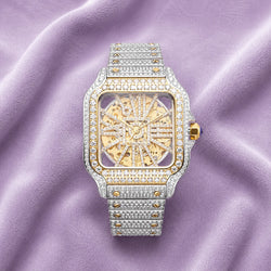 Moissanite Skeleton Watch | 42MM | 14K Yellow Gold | 14.1CT Bust Down