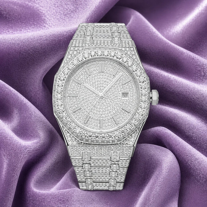 Bust Down Moissanite Watch 14K White Gold 44mm