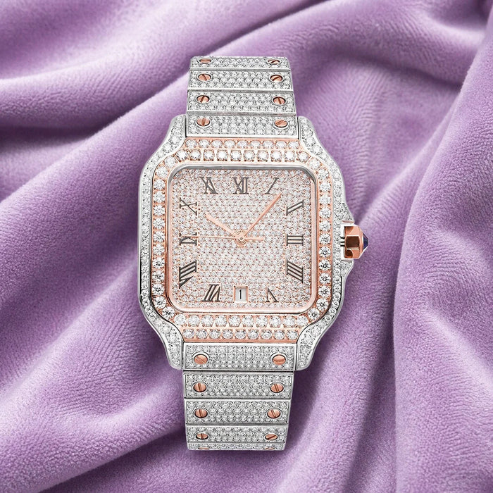 Bust Down VVS Moissanite Watch 14K Rose Gold 42MM 16 CT