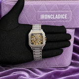 Moissanite Skeleton Watch | 42MM | 14K Yellow Gold | 14.1CT Bust Down