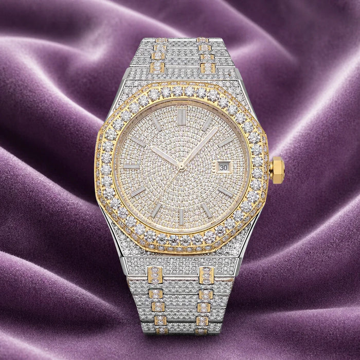 Bust Down VVS Moissanite Watch 14K Yellow Gold 44 MM