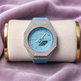 Custom Iced Moissanite 925 Silver Watch Built on Genuine Casio G-SHOCK – Ice Blue