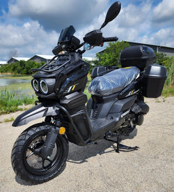 200cc Saddle Bag Condor Tank 4 Stroke EFI Gas Moped Scooter W/ Disc Brakes - SADDLE BAG TANK 200 BLACK