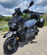 200cc Saddle Bag Tank 4 Stroke EFI Gas Moped Scooter W/ Disc Brakes - SADDLE BAG TANK 200 BLACK