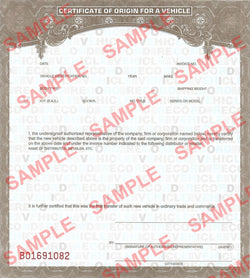 Manufacturer’s Certificate of Origin (MCO) for Vehicles - Accepted in All 50 STATES