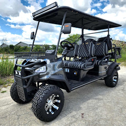 GSI - 6 Seater Limo Renegade V3 Electric Golf Cart Family Fun 72v 4000 Watt High Power Golf Cart - DARK GREY