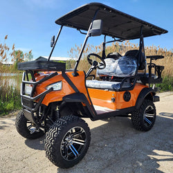 48V Electric Golf Cart 4 Seater Lifted Renegade+ Custom Paint Edition Utility Golf UTV Compare To Coleman Kandi 4p - Orange