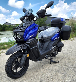 200cc Saddle Bag Condor Tank 4 Stroke EFI Gas Moped Scooter W/ Disc Brakes - SADDLE BAG TANK 200 BLUE