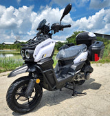 200cc Saddle Bag Tank 4 Stroke EFI Gas Moped Scooter W/ Disc Brakes - SADDLE BAG TANK 200 WHITE