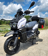 200cc Saddle Bag Tank 4 Stroke EFI Gas Moped Scooter W/ Disc Brakes - SADDLE BAG TANK 200 WHITE