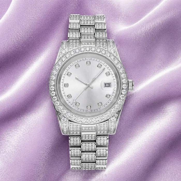 Presidential Moissanite Iced Out Silicone Band Watch 14K white Gold 13.3CT 41mm