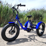 Electric Powered Fat Tire Tricycle Motorized 3 Wheel Trike Scooter Bicycle - Savage YLS - BLUE