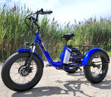 Electric Powered Fat Tire Tricycle Motorized 3 Wheel Trike Scooter Bicycle - Savage YLS - BLUE