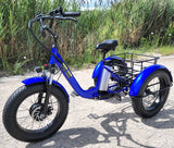 Electric Powered Fat Tire Tricycle Motorized 3 Wheel Trike Scooter Bicycle - Savage YLS - BLUE