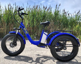 Electric Powered Fat Tire Tricycle Motorized 3 Wheel Trike Scooter Bicycle - Savage YLS - BLUE