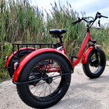 Electric Powered Fat Tire Tricycle Motorized 3 Wheel Trike Scooter Bicycle - Savage YLS Red