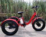 Electric Powered Fat Tire Tricycle Motorized 3 Wheel Trike Scooter Bicycle - Savage YLS Red