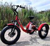 Electric Powered Fat Tire Tricycle Motorized 3 Wheel Trike Scooter Bicycle - Savage YLS Red