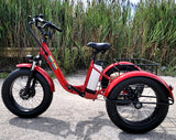 Electric Powered Fat Tire Tricycle Motorized 3 Wheel Trike Scooter Bicycle - Savage YLS Red