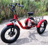 Electric Powered Fat Tire Tricycle Motorized 3 Wheel Trike Scooter Bicycle - Savage YLS Red